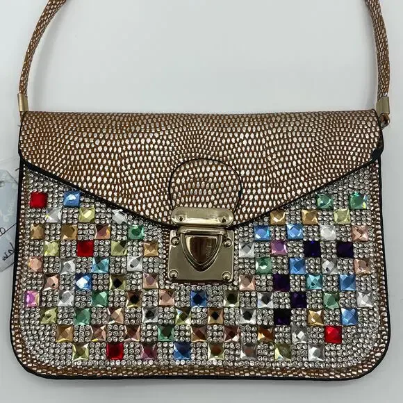 NEW LAVIVE Cross Body Rhinestone Purse Faux Leather - Picture 1 of 7